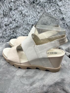 Sorel Sandals Womens 9 Joanie II Slingback Wedge NL3557-125 Leather Light Beige